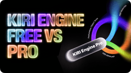 KIRI Engine Free vs Pro comparison — Pro plan features include Featureless Object Scan, LiDAR Scan, and PBR Materials
